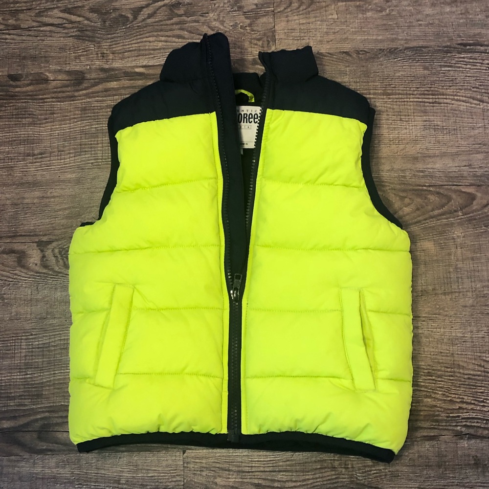 Gymboree Neon Green and Navy Puffer Vest | 4T